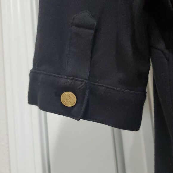 Tory Burch Crepe Polo Dress in Black, Gold Buttons, Size Med - Picture 6 of 7